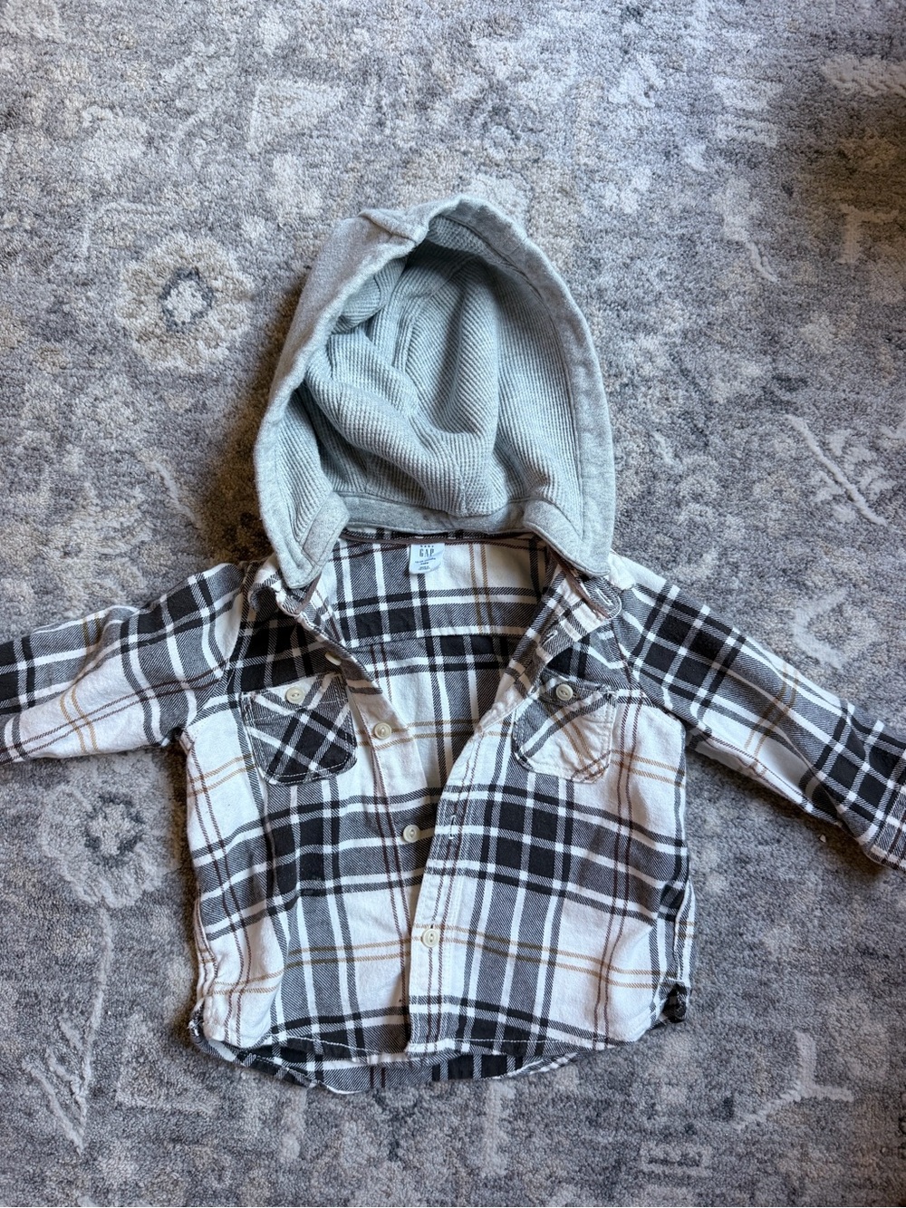 GAP Black and White Plaid Hooded Button-Down Shirt